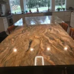 Close-up of veined marble countertop corner detail